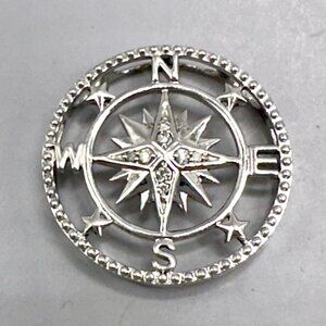Compass Rose Round Pendant Diamond Tested Stones Accent Sterling Silver 925 ODI
